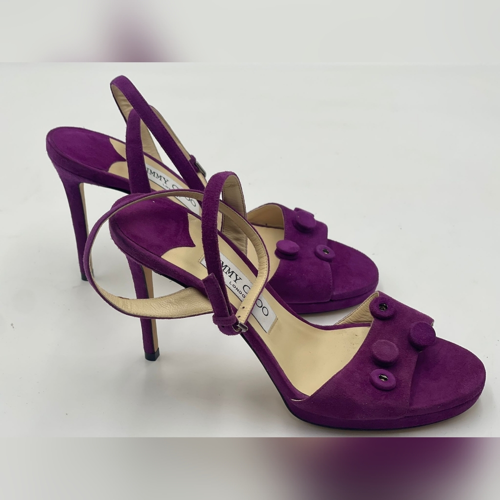 Jimmy Choo Electra 100 Purple Suede |SIZE 37.5 |Slingback Ankle Buckle Sandals